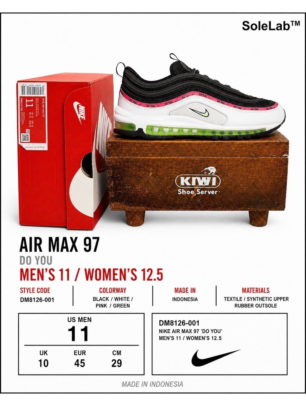 Nike Air Max 97 ‘Do You’ DM8126-001 Men’s Size 11 Black Pink Lime w/ Box